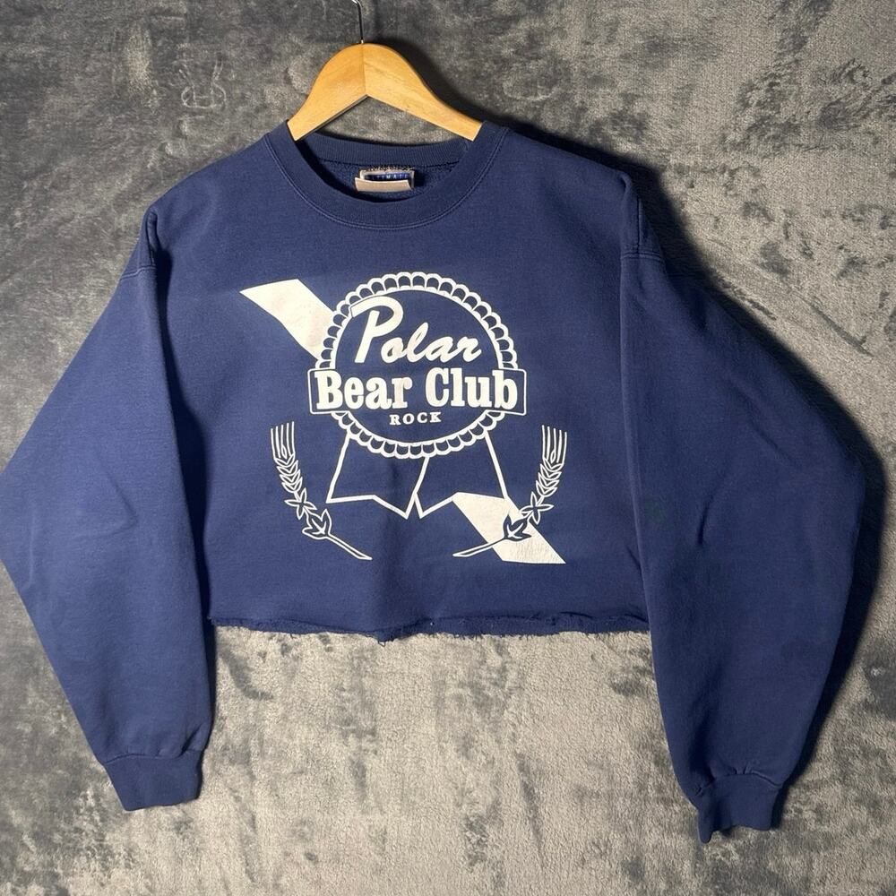 Band x Polar Bear Club Cropped Crewneck Sweatshirt Blue VTG Y2K 1999-2004 Large